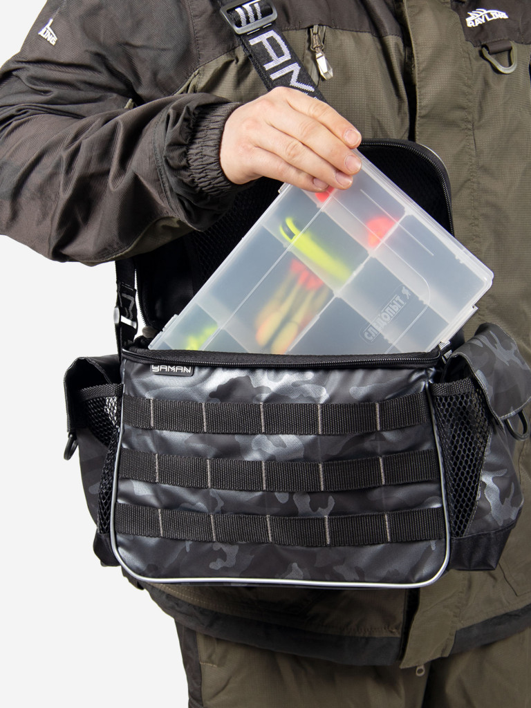 Сумка рыболовная Yaman Base Lure Bag L, 36х22х15 см, цвет серый камуфляж + 3 коробки LUNO.