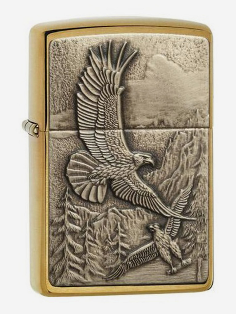 Зажигалка Zippo 20854 Classic Eagles Brushed Brass, золотистая