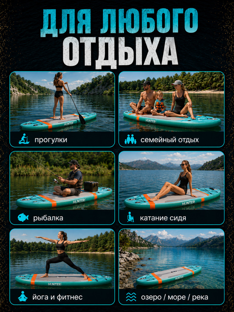 Sup-доска Hunterboard ACTIVE 11', 335х89х15 см, Ocean
