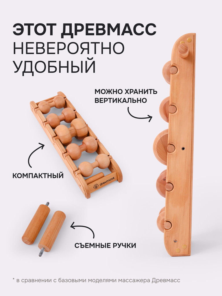 Роликовый массажер для спины и шеи Древмасс "ЭКОНОМ - 5 массажных валиков + ролик с шипами
