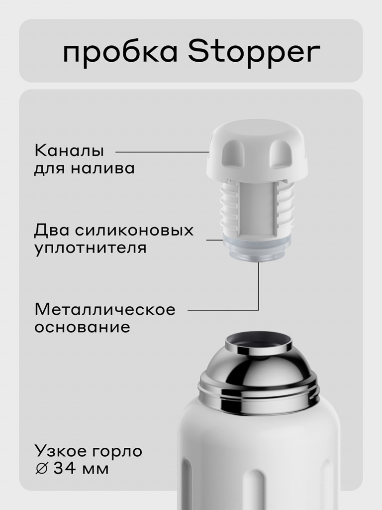 Термос вакуумный для напитков BOBBER Flask 1 литр пробка с наливными каналами тепло до 48 часов белый
