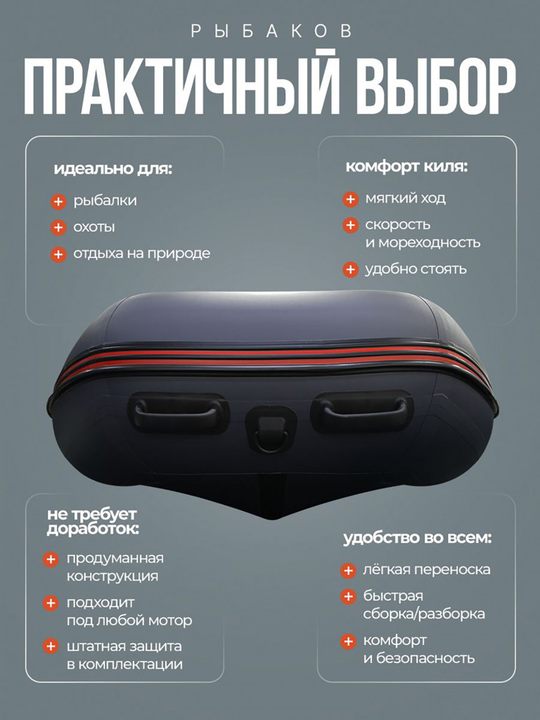 Лодка Хантер 390 - серая / Лодка ПВХ надувная, Hunterboat