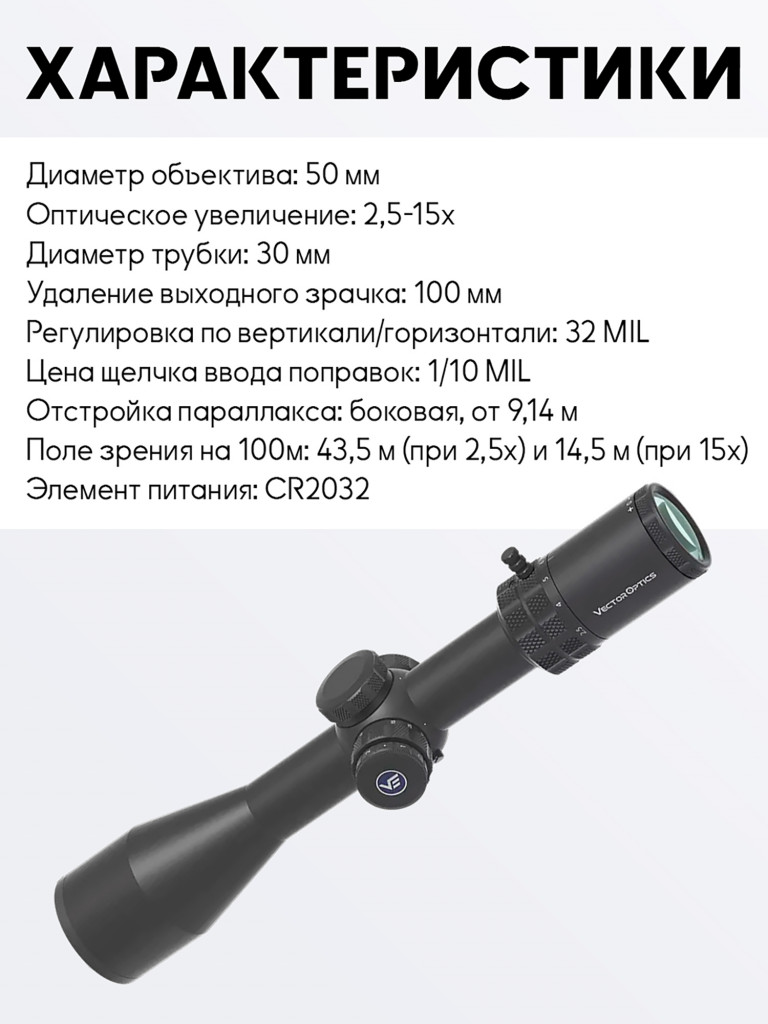 Прицел оптический Vector Optics Grizzly 2.5-15x50i HD SFP Rifle Scope