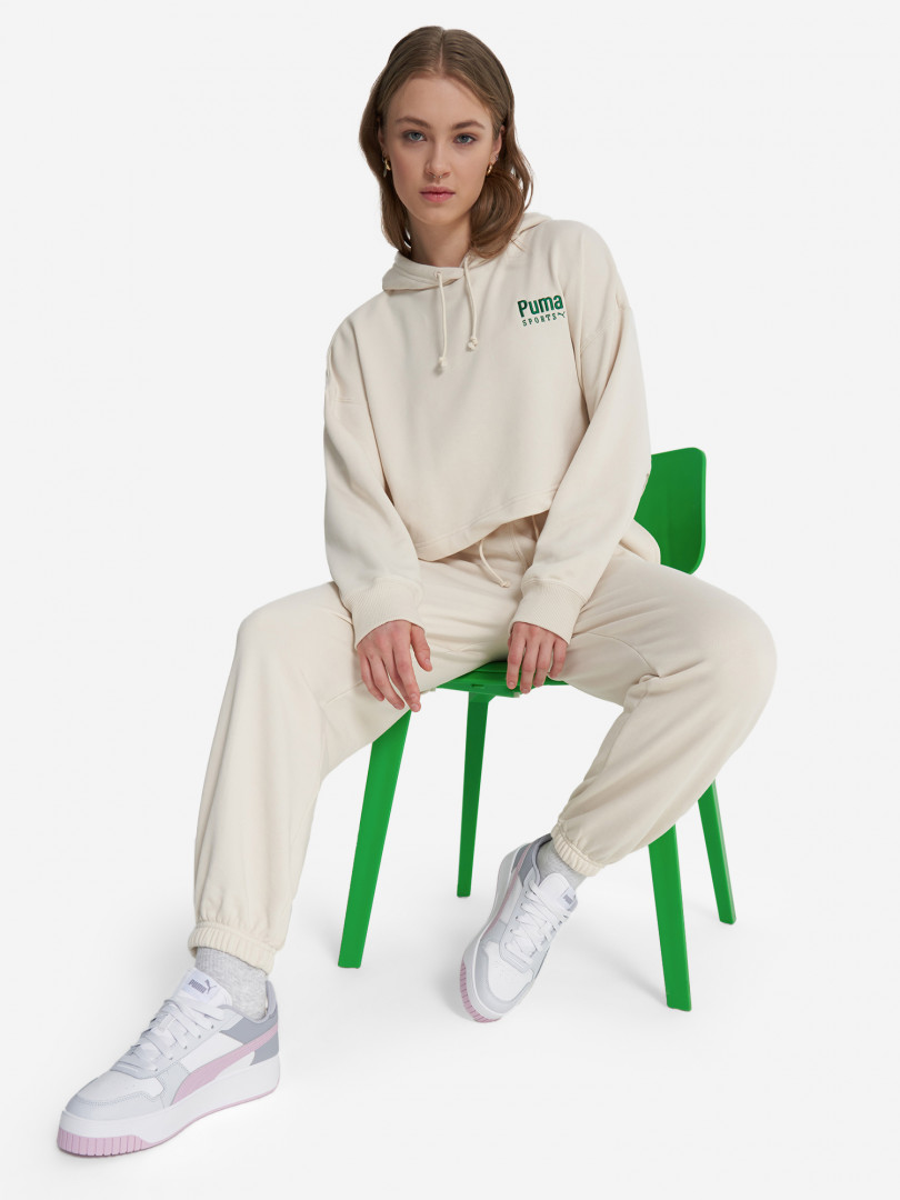 фото Худи женская puma team oversized, бежевый