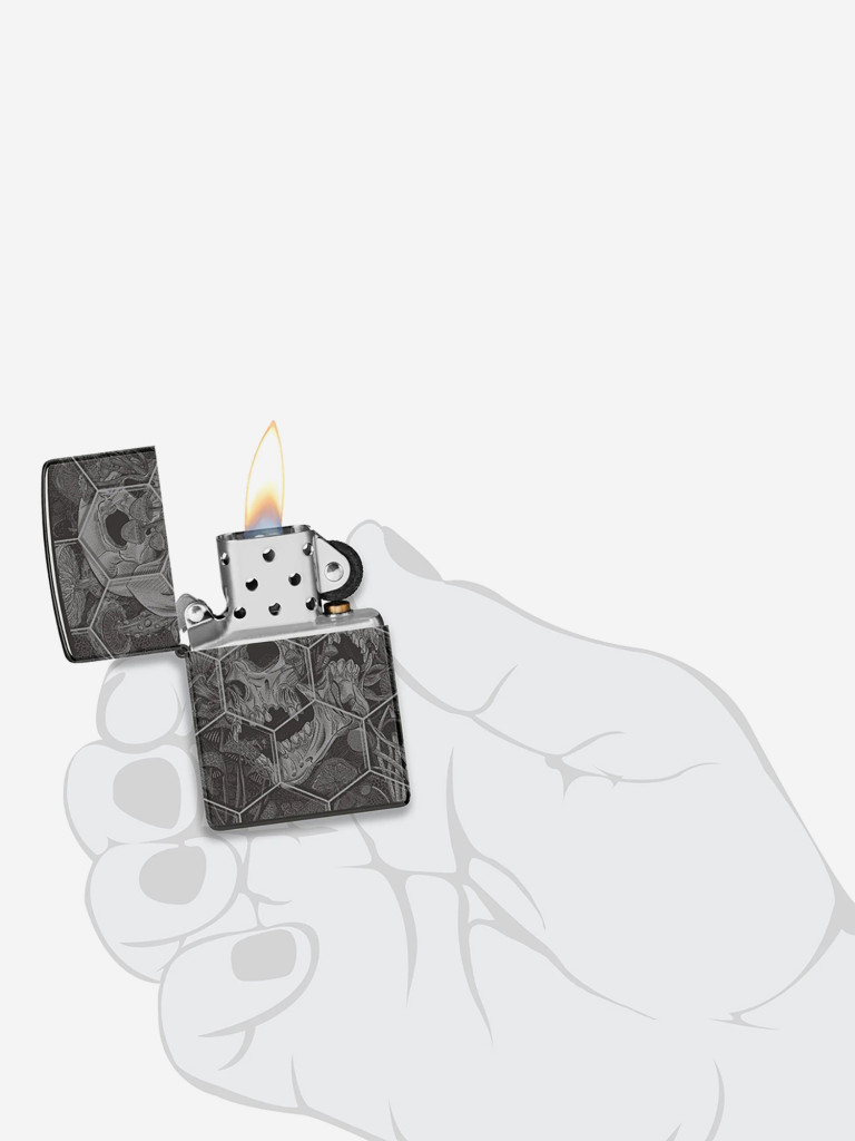Зажигалка бензиновая ветроустойчивая Zippo Mushroom Skulls High Polish Black
