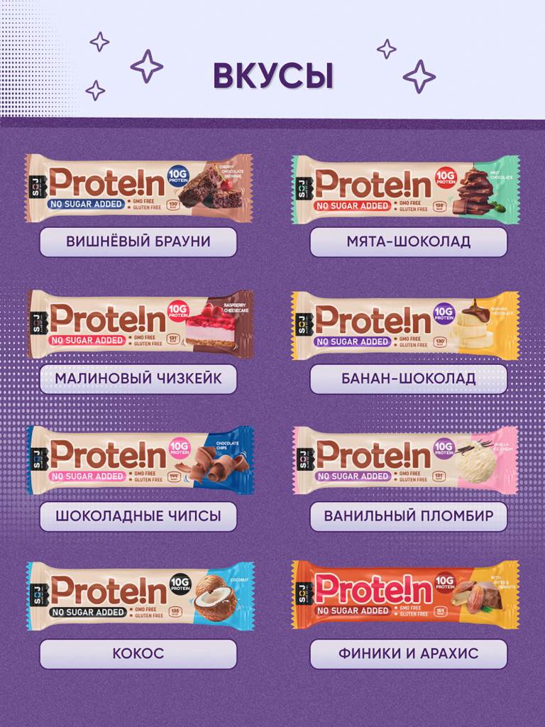 PROTEIN BAR Ассорти Протеиновые батончики 8 вкусов 40г (8 штук) 1*1