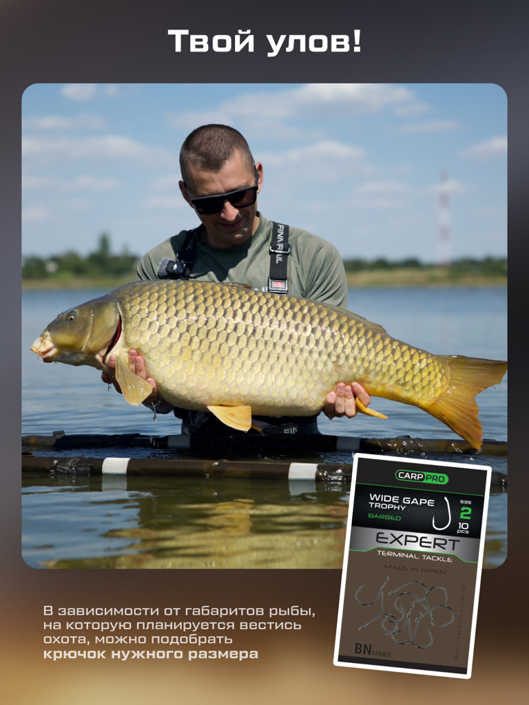 Крючок CARP PRO Black Nickel Wide Gape Trophy №2 10шт
