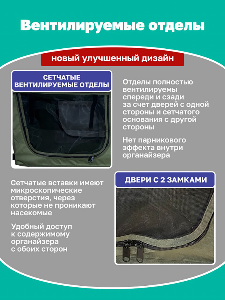 Органайзер вентилируемый для складного стола для кемпинга 120x60, болотно-черный