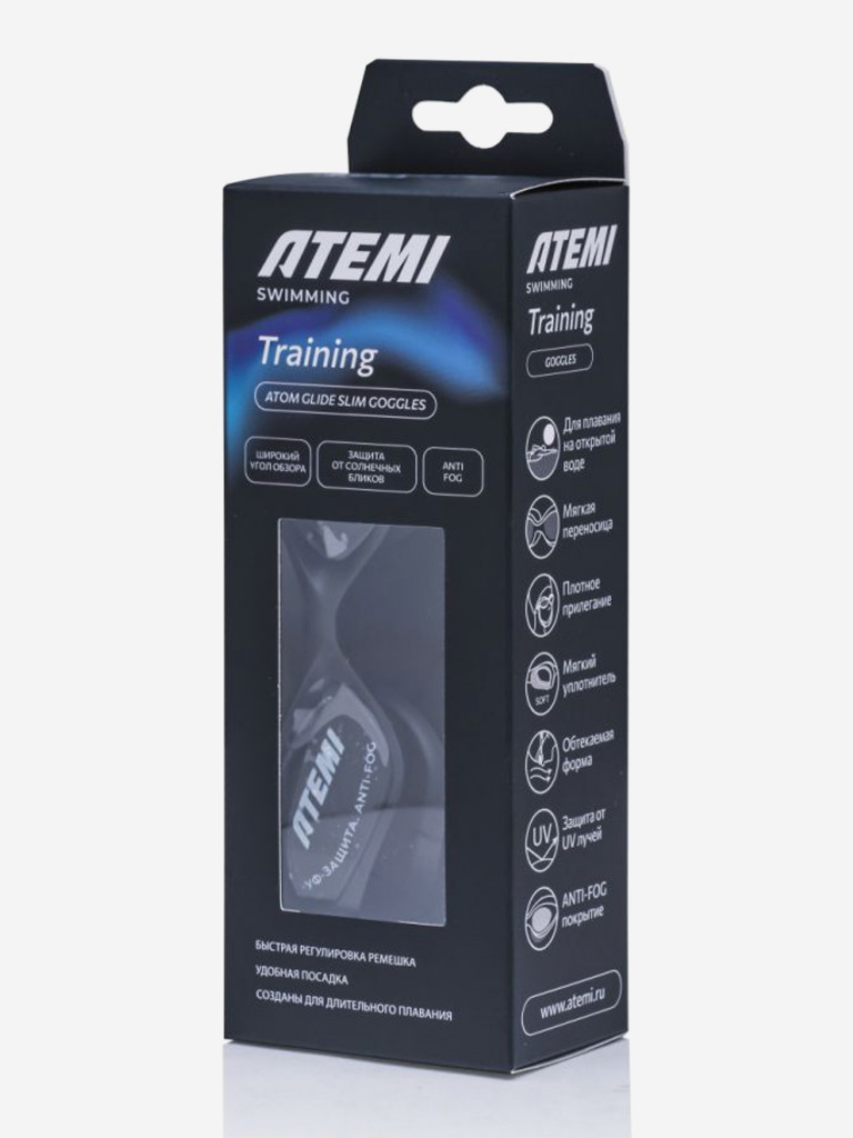 Очки для плавания Atemi ATOM Glide slim, силикон, Цвет: черный, TAGS1BK