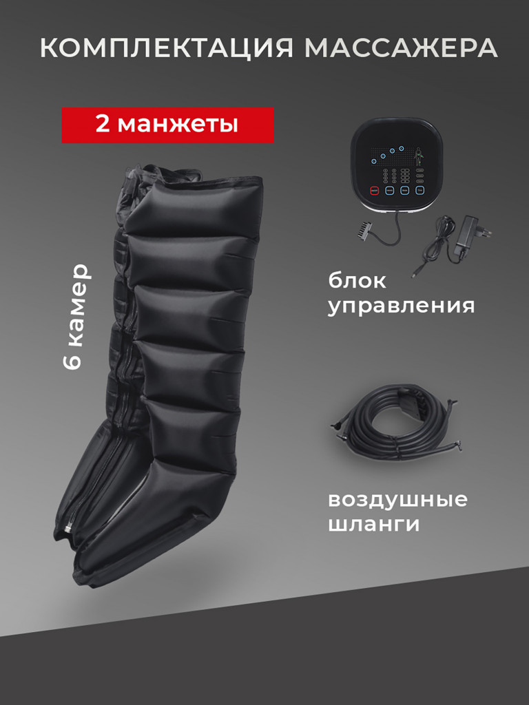 Массажер для ног электрический лимфодренажный Lymphatic PRO+, 6 камер