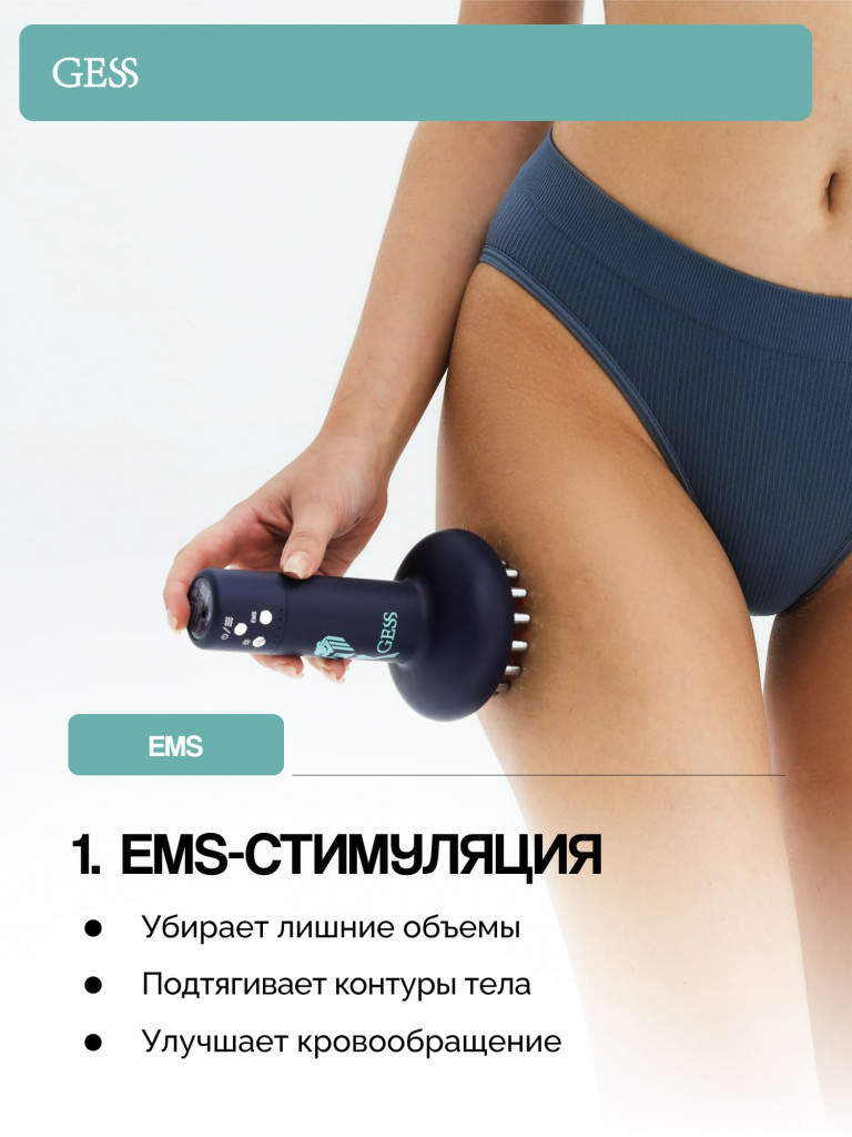 Массажер антицеллюлитный лимфодренажный для тела с миостимуляцией и прогревом GESS EMIOS , лимфодренажный, моделирующий с EMS, 3 вида воздействия