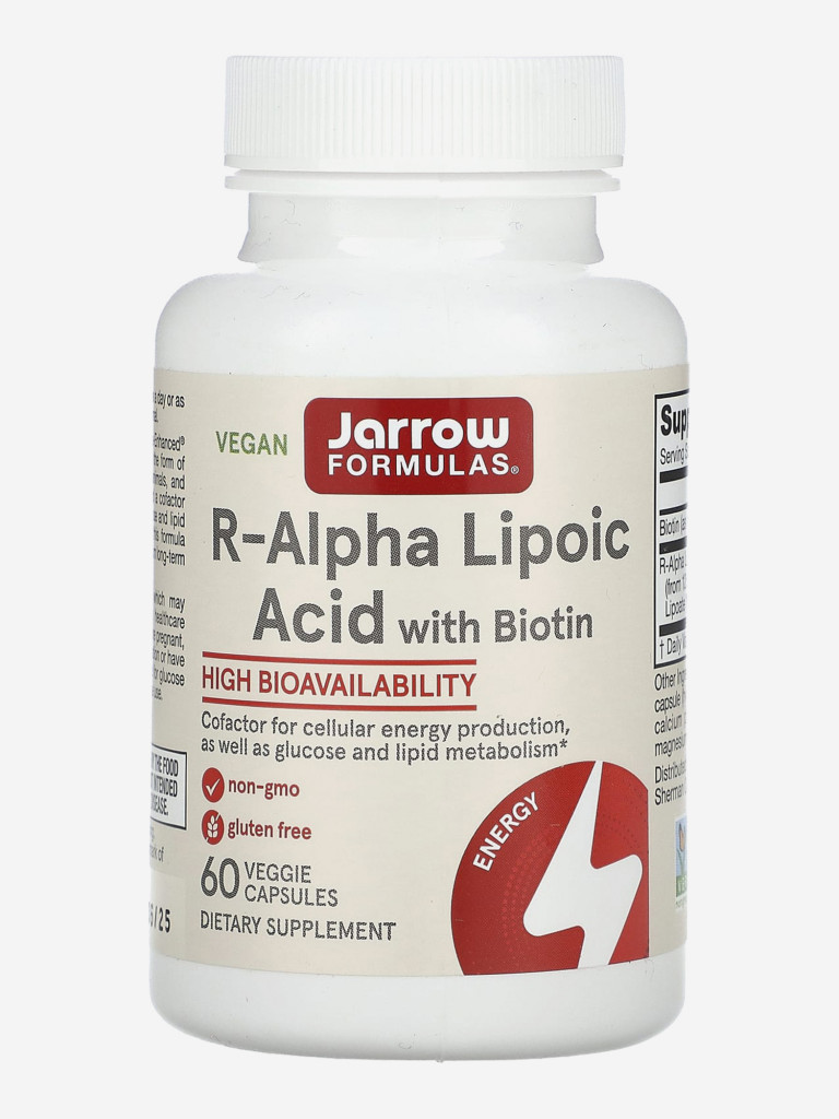 Антиоксидант, R альфа липоевая кислота 100 мг с биотином, Jarrow Formulas R-Alpha Lipoic Acid + Biotin, 60 caps