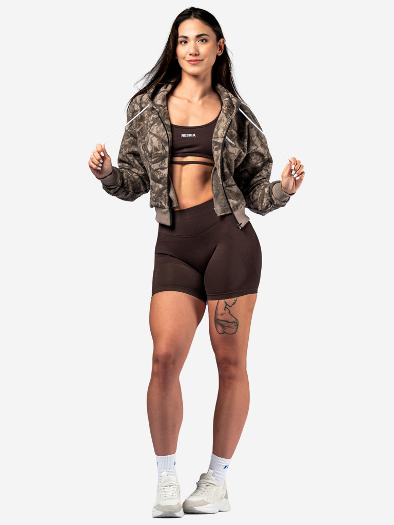 Толстовка женская NEBBIA Relaxed Zip Hoodie POWER 895 Light brown camo