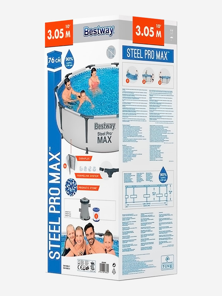 Бассейн Bestway 56408 каркасный Steel Pro Max 305х76 см, объем 4678 л