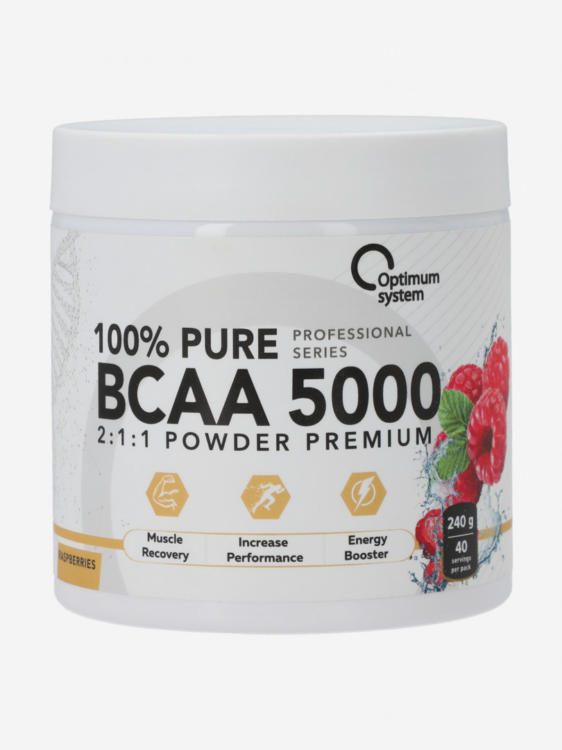 фото Аминокислоты optimum system pure bcaa 5000 powder "малина", 40 порций, белый