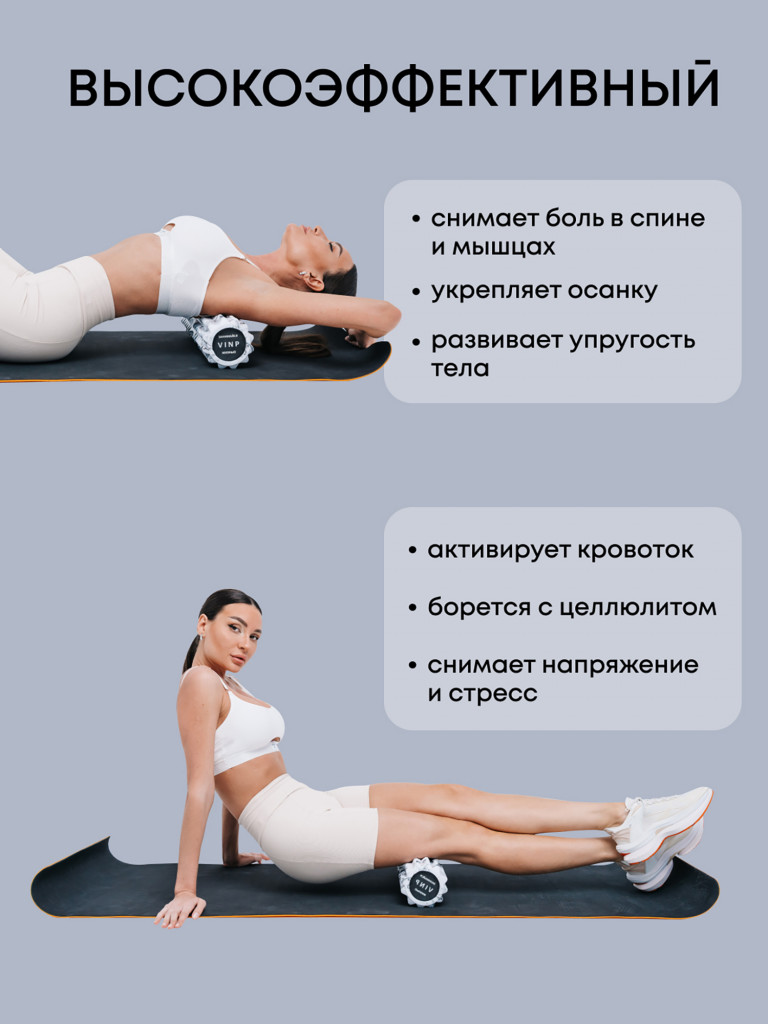 Ролик спортивный для спины и шеи VINP черно-белый