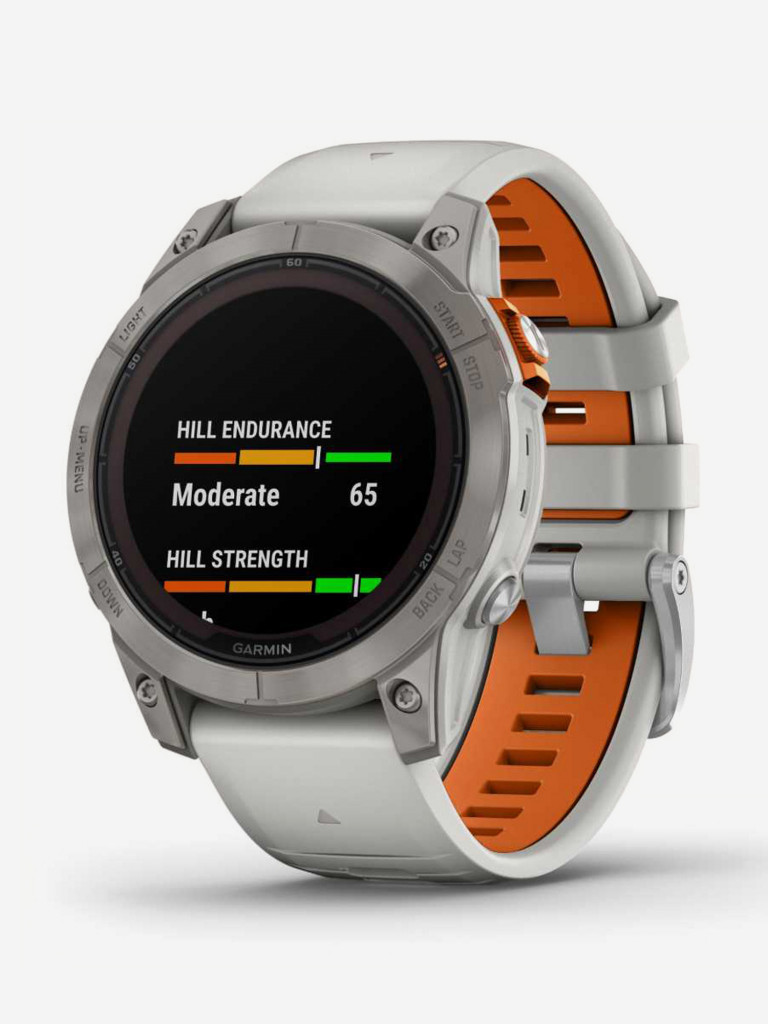 Спортивные часы GARMIN FENIX 7 PRO Sapphire Solar титановый серый с серо-оранжевым ремешком