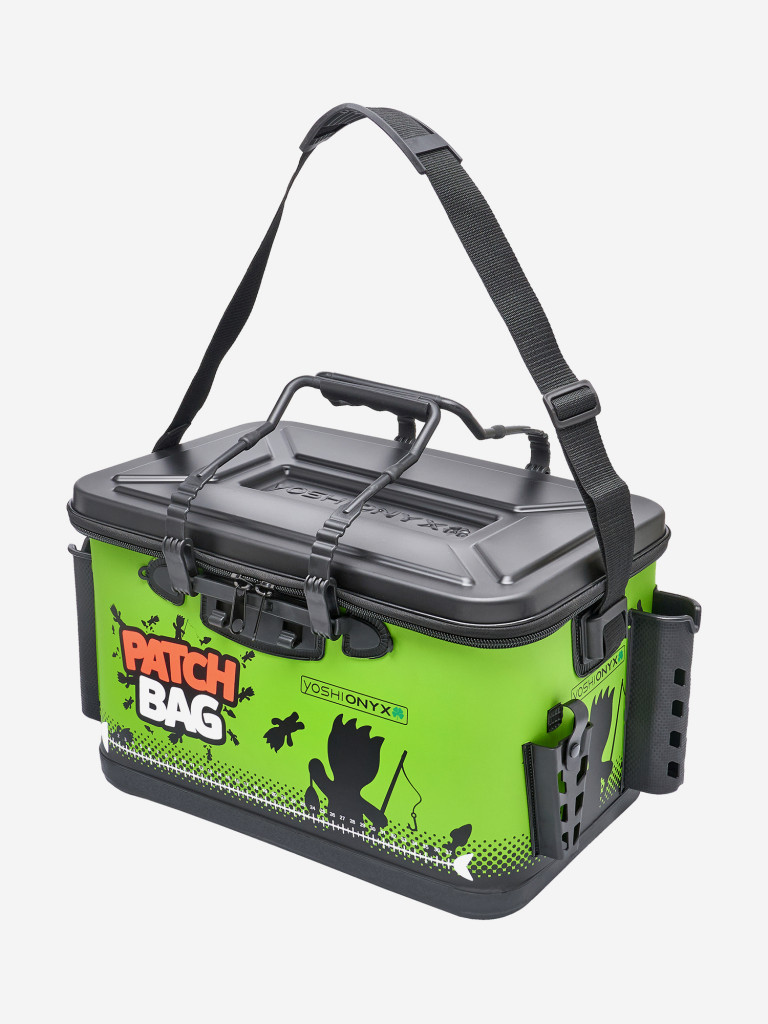 Сумка рыболовная Yoshi Onyx Patch Bag 45х28х29 с держателями для удилищ и инструмента, черно-салатовая