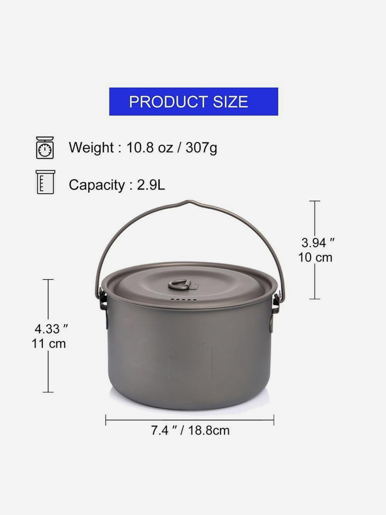 Титановый котелок Widesea 2900 мл
