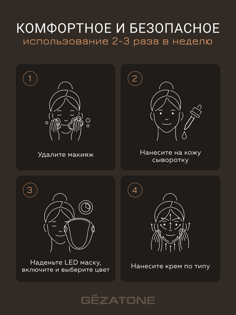 Светодиодная маска для омоложения лица и шеи, LED маска против морщин и воспалений, m1040, Gezatone
