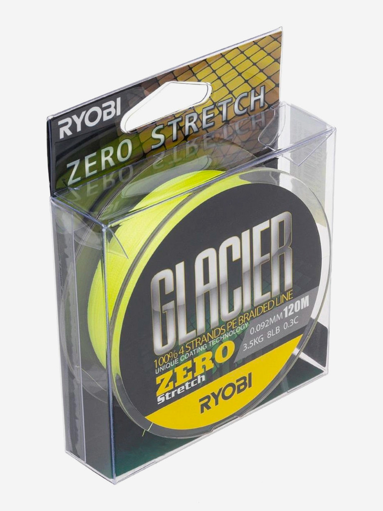 Шнур плетеный для рыбалки Ryobi GLACLER ZERO 120м, 0,092мм, 3,5кг, желтый