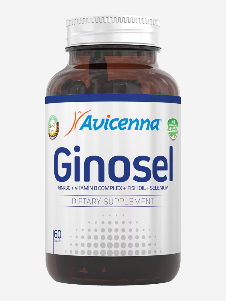 Комплекс Avicenna® Ginosel (гинкго билоба, селен, омега-3 и витамины группы В) для активности мозга, 60 капсул