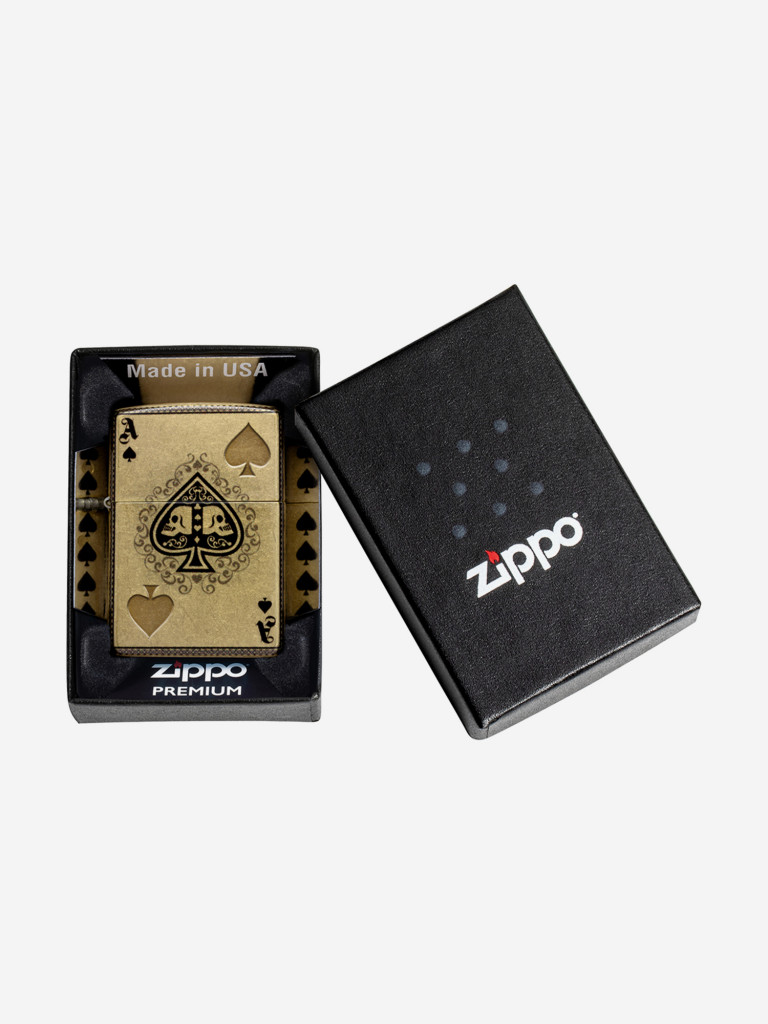 Зажигалка бензиновая ветроустойчивая Zippo Ace of Skulls Design 540 Tumbled Brass