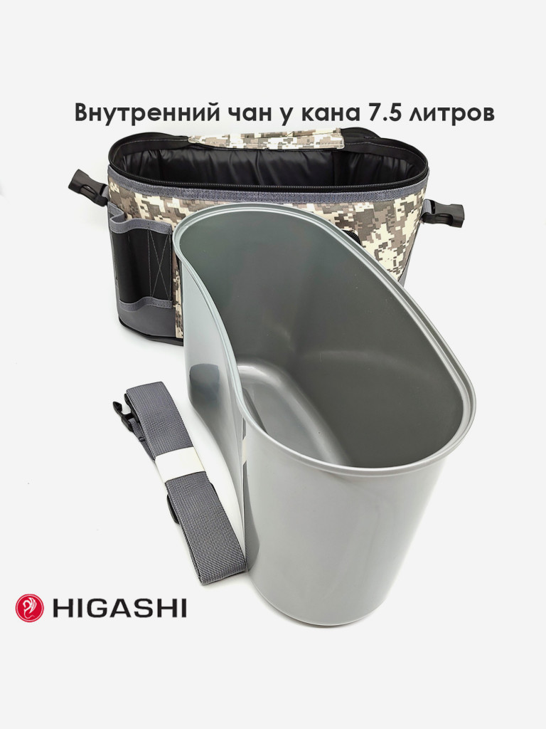 Кан рыболовный 7.5L #Green Camo, 36 х 18 х 23 см, HIGASHI Live bait box
