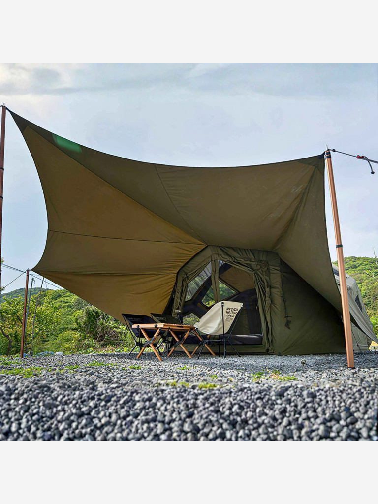 Надувная палатка Coody BESTONA Army Green, 380×380×275 см, 2–4 человека, 2 входа, 2 навеса