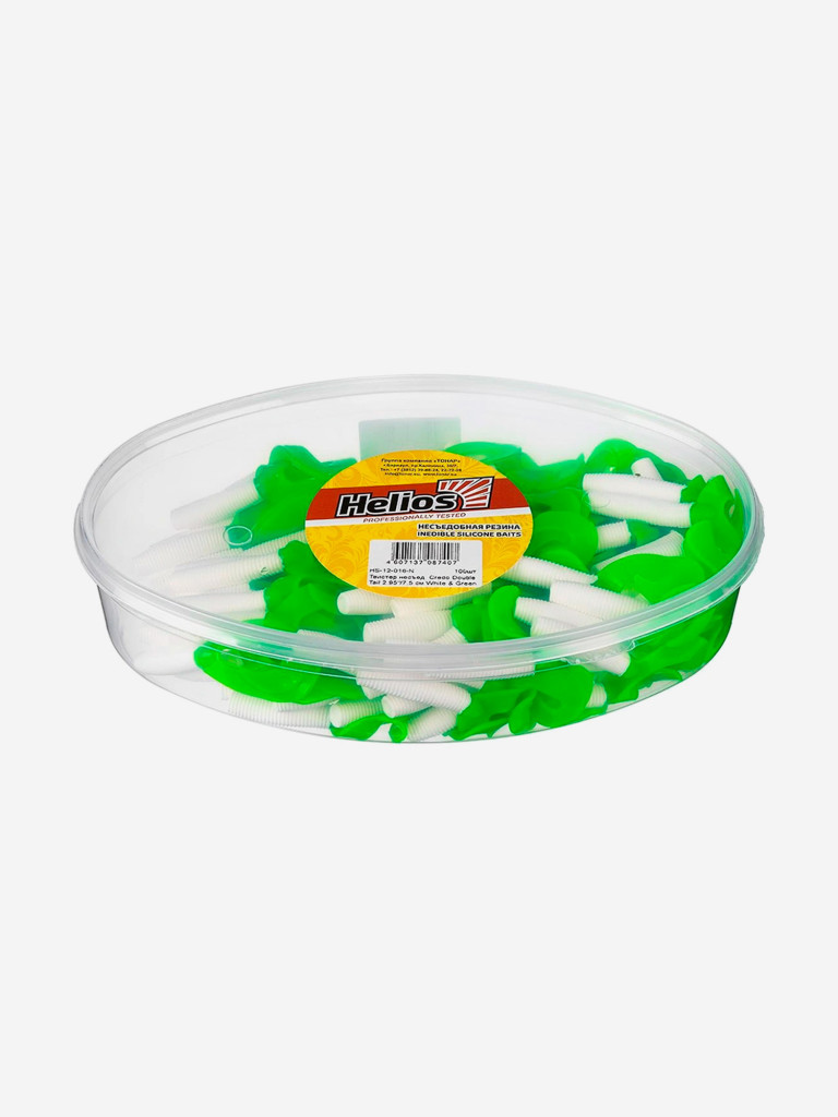 Мягкая приманка Helios Credo Double Tail, 3,54'' / 9 см, White & Green, 100 шт (HS-28-016-N)