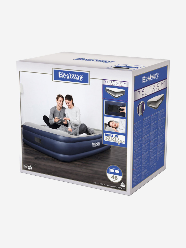 Кровать Bestway 67630 надувная 152х203х46см с подголовником и встроенным насосом 220В