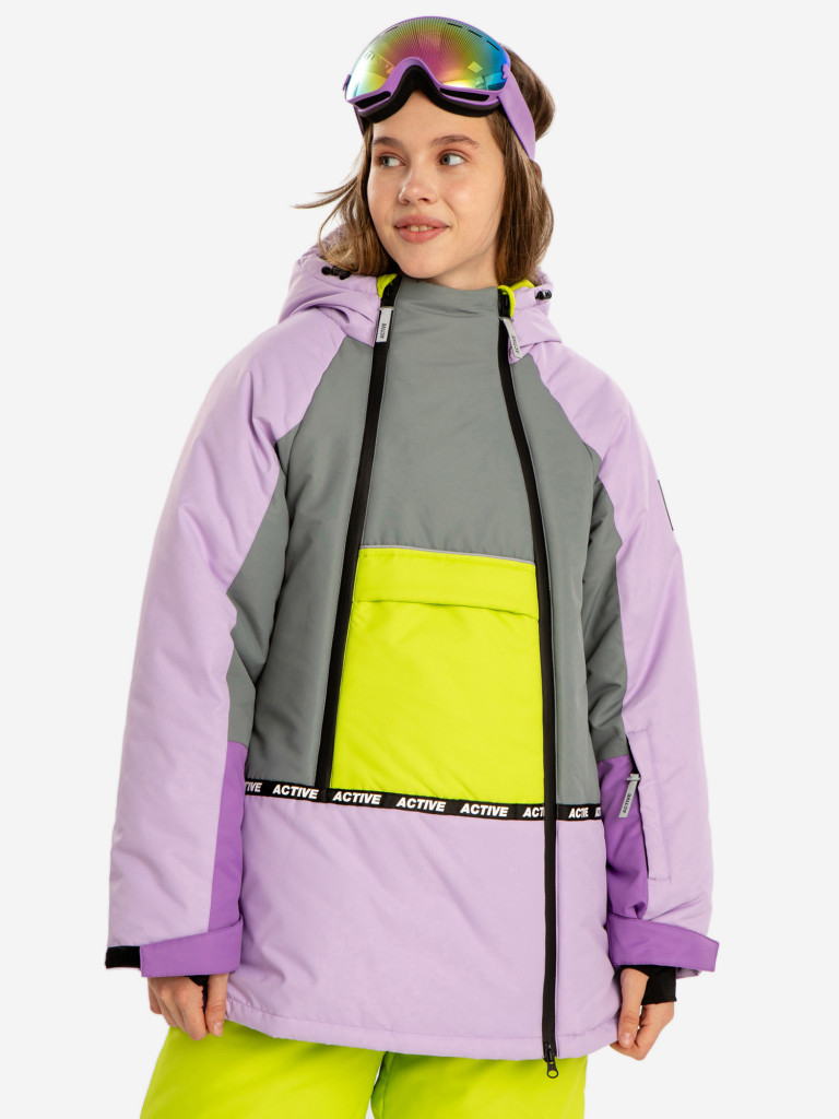 Пальто зимнее непромокаемое с капюшоном и манжетами-митенками мультицвет для девочки Button Blue