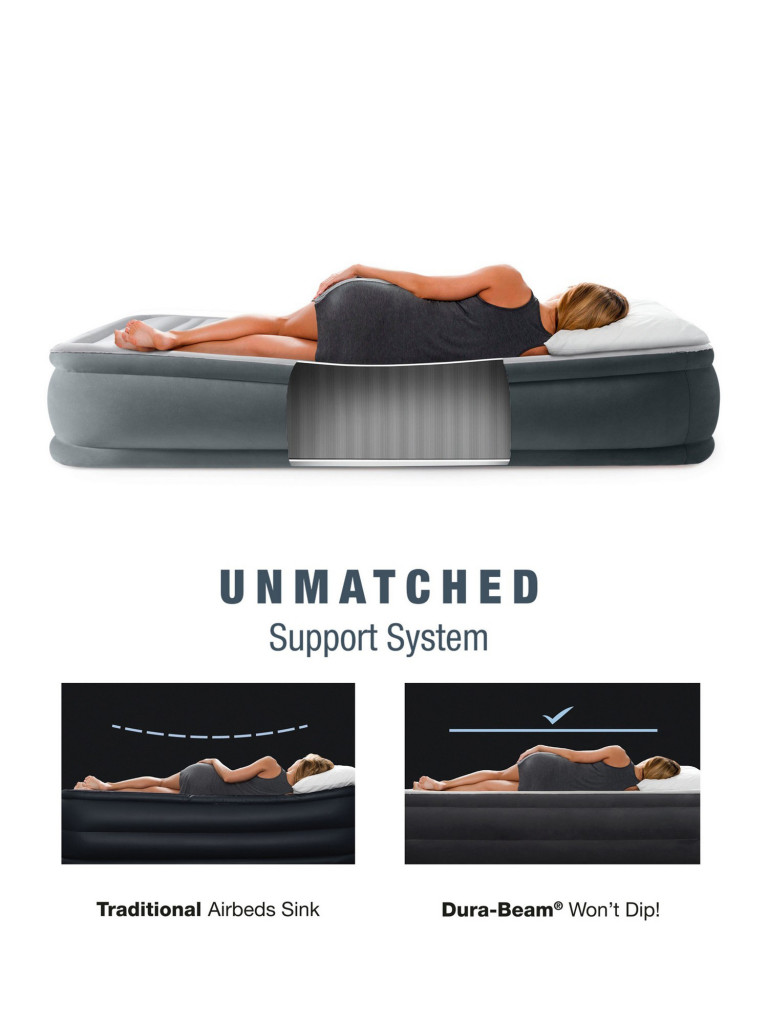 Кровать надувная Intex 67766 COMFORT-PLUSH MID RISE, Twin, 99х191х33 см, флок, с насосом 220В