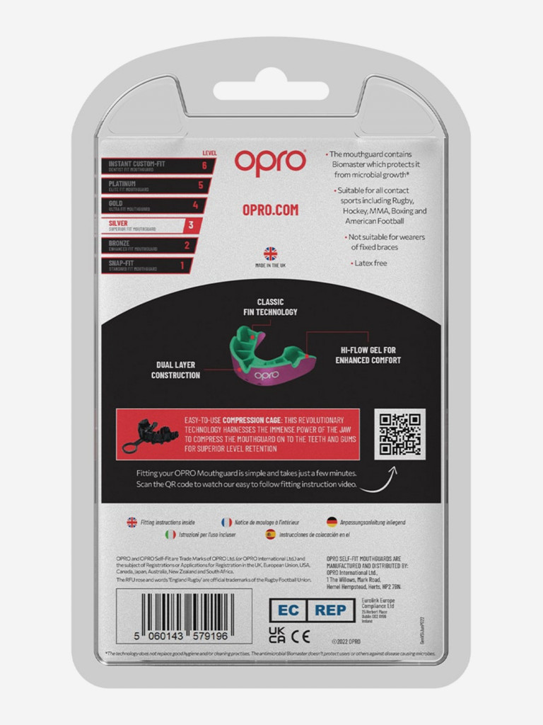 Детская боксерская капа, спортивная для защиты зубов OPRO Self-Fit Silver - Pink/Green