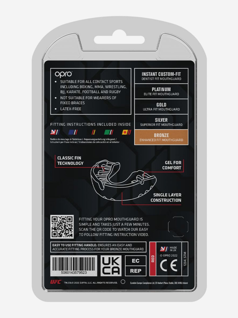 Детская боксерская капа, спортивная для защиты зубов OPRO Self-Fit Bronze UFC - Red