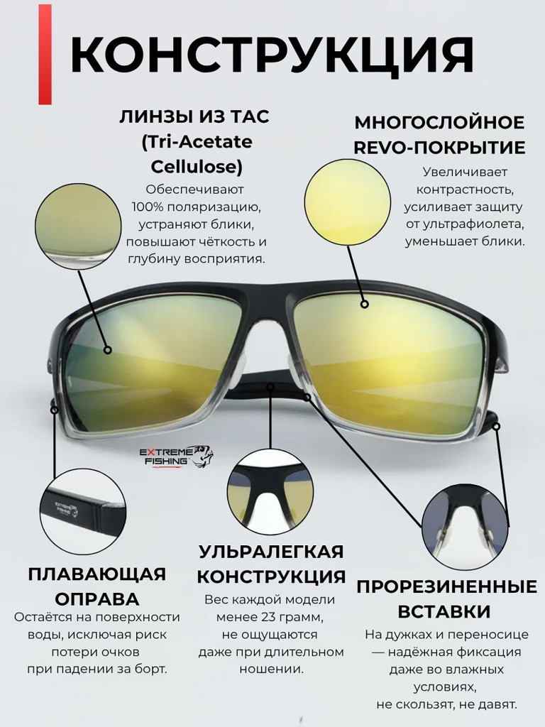 Очки солнцезащитные поляризационные Extreme Fishing Obsession OBS-151, линзы желтый Revo, для рыбалки и вождения