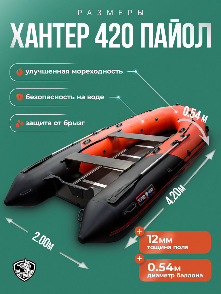 Лодка пвх под мотор Хантер 420 красно черный