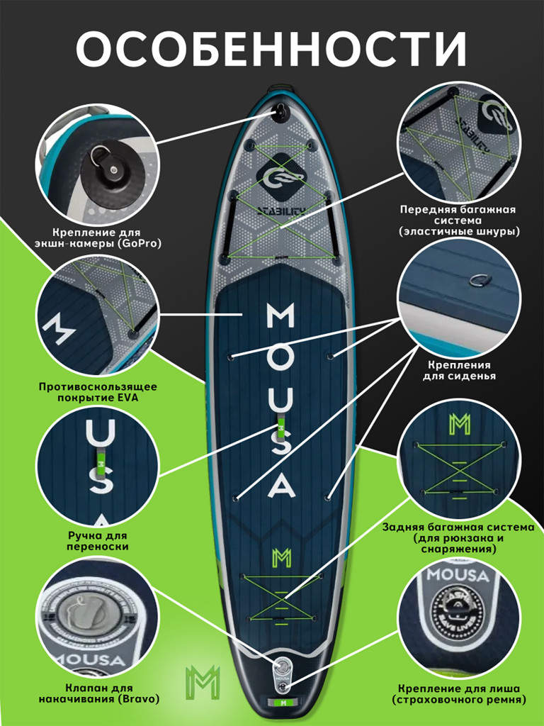 Сапборд двухслойный MOUSA Crocodile Grey 350 см