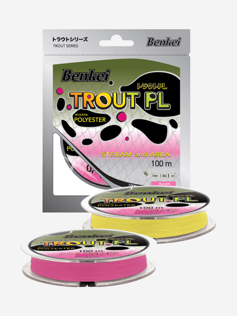 Монофильная леска из полиэстера Benkei Trout PL 100m розовый fluo #05 (0,117mm), 1,22kg