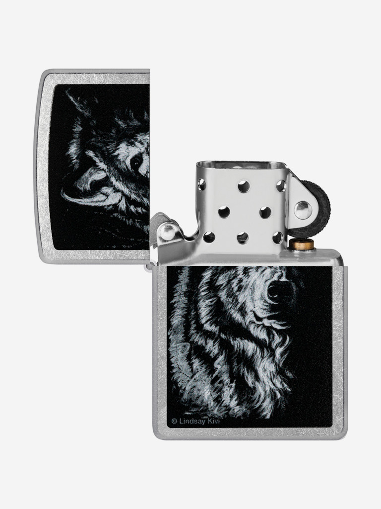 Зажигалка бензиновая ветроустойчивая Zippo Shadow Wolf Street Chrome