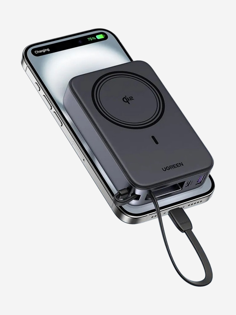 Внешний аккумулятор UGREEN PB567 (55450B) Magnetic 20000mAh Wireless QI2 15W Power Bank