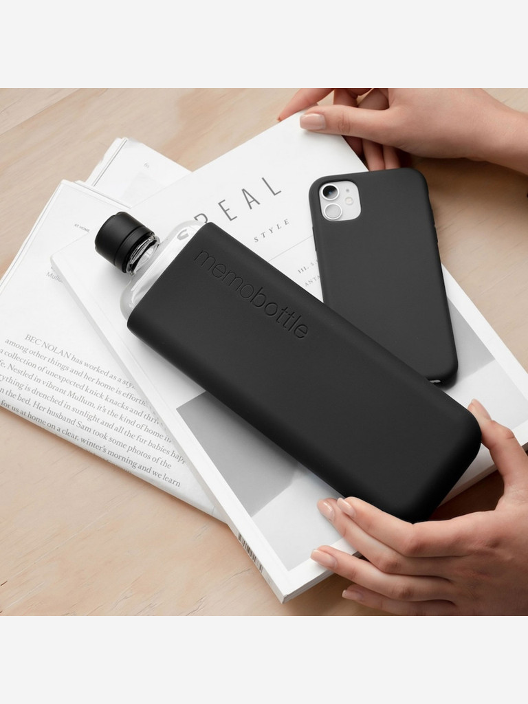 Бутылка с силиконовым чехлом Memobottle Slim, черный