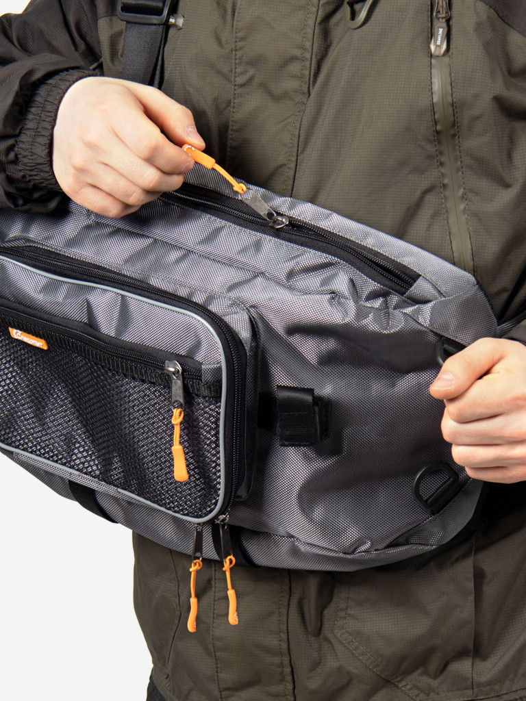 Сумка-рюкзак рыболовная Следопыт Sling Shoulder Bag, 44х24х17 см, цвет серый.