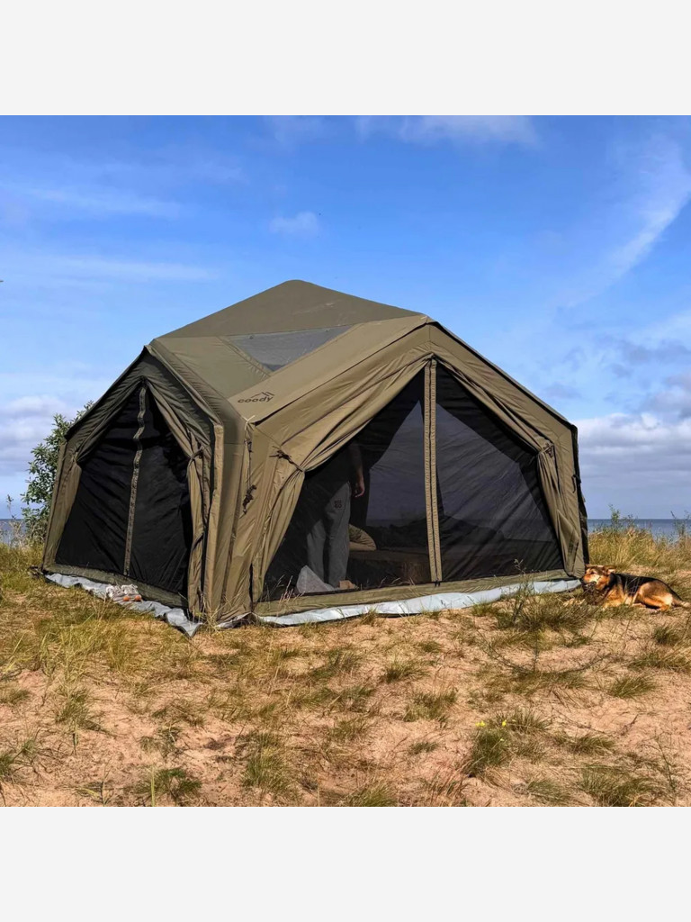 Надувная палатка Coody HUB Army Green, 360×360×275 см, 4–6 человек, 4 входа, модульная система