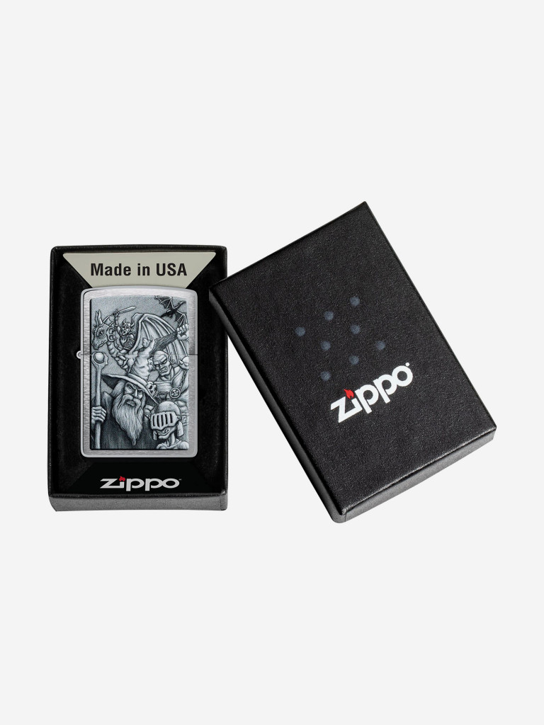 Зажигалка бензиновая ветроустойчивая Zippo Mystical Beings Design Brushed Chrome