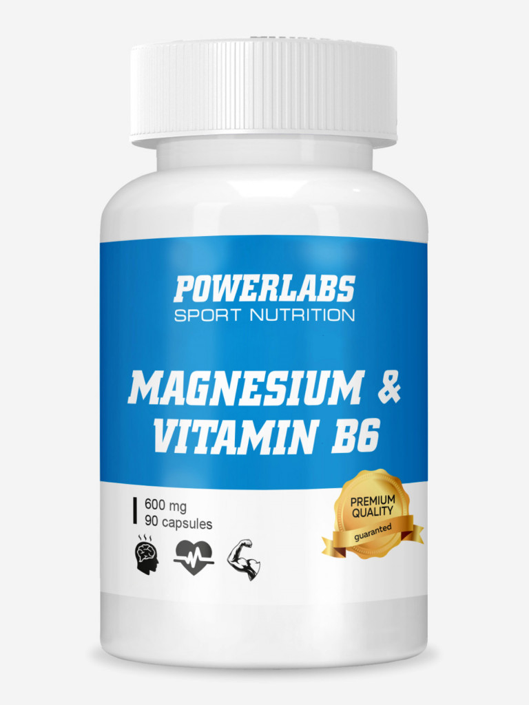 Для иммунной и нервной системы, Powerlabs, Магний с Витамином B6, 90 капсул