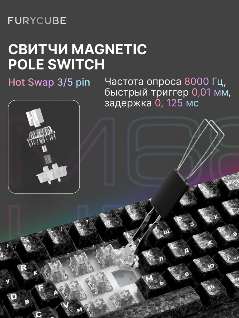 Игровая проводная магнитная клавиатура FURYCUBE M68 HE черный кованый карбон Magnetic Polo Switch
