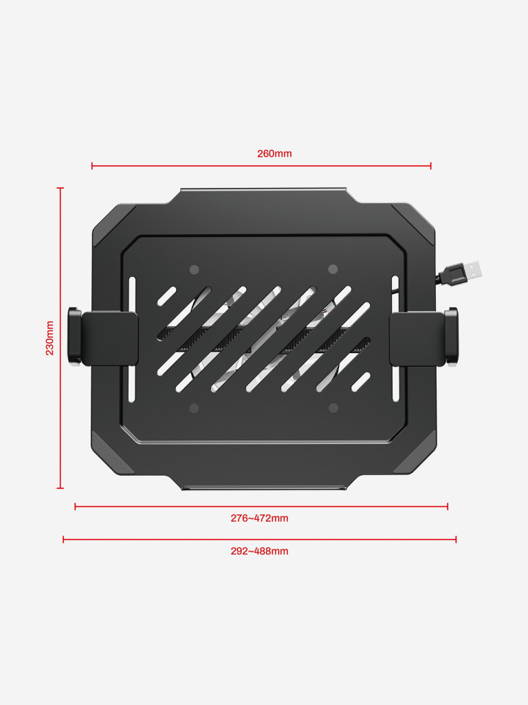 UNITEKI DMN09USB Полка-крепление VESA для ноутбука или планшета раздвижная, на кронштейн, диагональ 12-17 дюймов, с охлаждением и подсветкой RGB