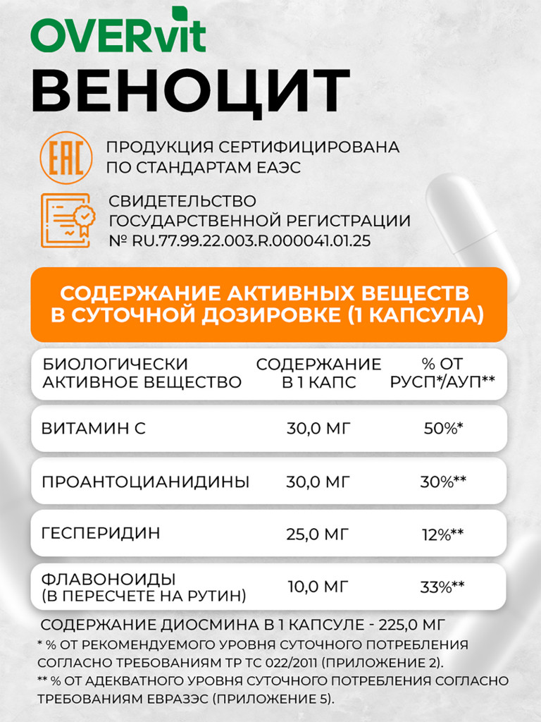 ВЕНОЦИТ,OVER, 60 капсул