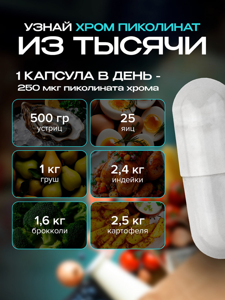 Хром Пиколинат Максимум, витамины для снижения аппетита, при инсулинорезистентности и тяге к сладкому, 250 мкг, 90 капсул / Доктор Море